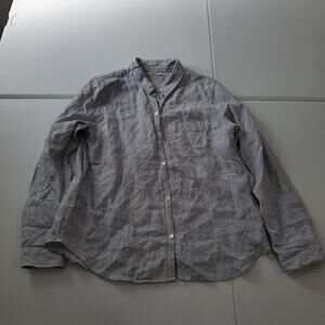 Faherty Shirt Mens Large Blue White Striped Linen Button Down Casual Lightweight